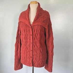 Oilily Womens XL Chunky Knit Wool Blend Cardigan Rust Red Shawl Collar Sweater